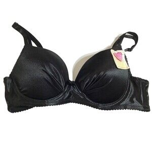 Push Up Bra Size 34C Underwired Black Pleated Sexy New Lady Q